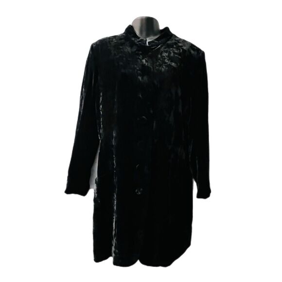 Theory Women's Coat Black Crushed Velvet  Front Pockets Button Down Long Sleeve - Picture 1 of 12